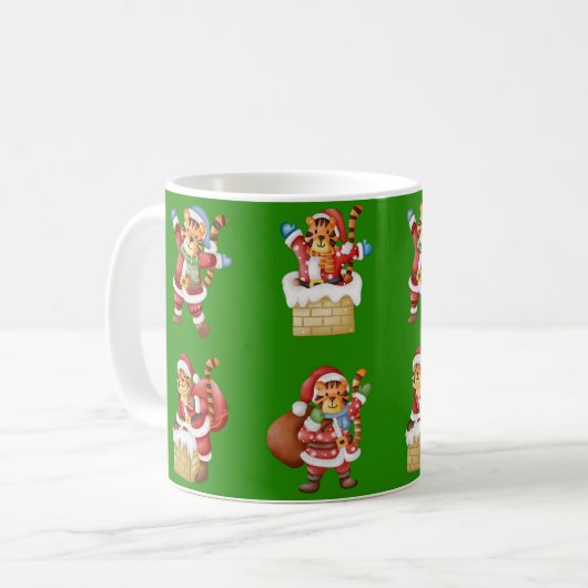 Tigers als Santa Christmas herhalend patroonontwer Koffiemok (Voorkant links)