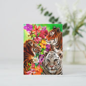 Tigers and Flowers Beauful Oerwoud Artwork Briefkaart (Staand voorkant)