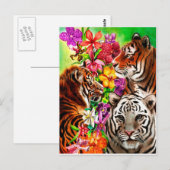 Tigers and Flowers Beauful Oerwoud Artwork Briefkaart (Voorkant / Achterkant)