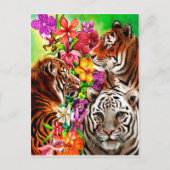 Tigers and Flowers Beauful Oerwoud Artwork Briefkaart (Voorkant)