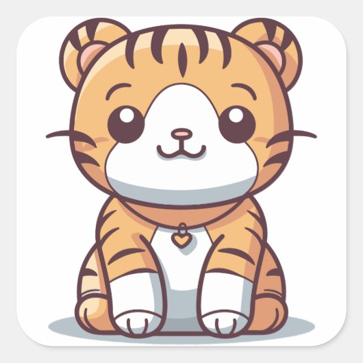 Tiger's Delight: Kawaii-stijl grafisch Vierkante Sticker (Voorkant)