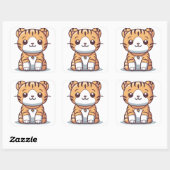Tiger's Delight: Kawaii-stijl grafisch Vierkante Sticker (Vel)