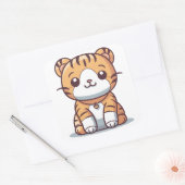 Tiger's Delight: Kawaii-stijl grafisch Vierkante Sticker (Envelop)