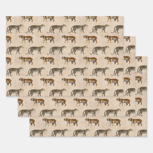 Tigers en luipaarden op Tan Inpakpapier Vel (Set)