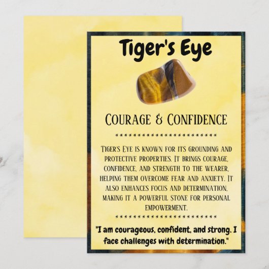 Tiger's Eye Crystal Betekenis Kaart (Voorkant / Achterkant)