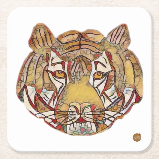 Tiger's Face Square Paper Coaster Kartonnen Onderzetters (Voorkant)