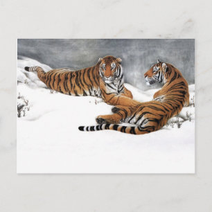 Tigers in de sneeuw, klassieke Chinese kunst Briefkaart