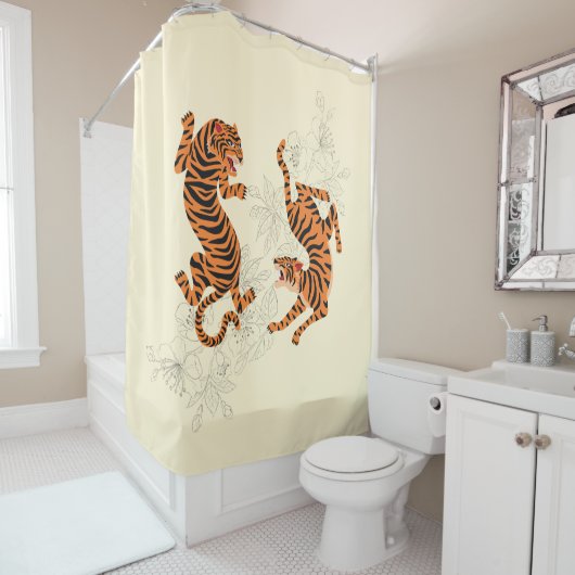 Tigers met Cherry Blossom Douchegordijn (In situ)