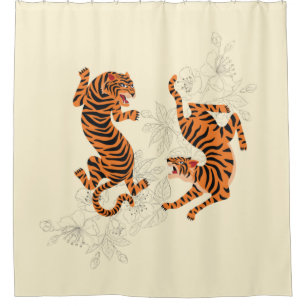 Tigers met torenbloem douchegordijn