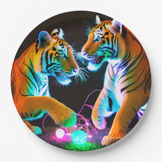 Tigers Papier Borden, 9" Rond Papier Bord (Voorkant)