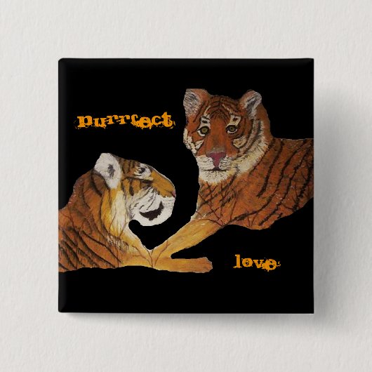 Tigers Purrfect Love Vierkante Button 5,1 Cm (Voorkant)