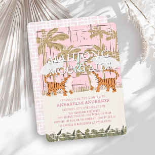Tigers Roze Chinoiserie Mahjong Meisje Baby Shower Kaart