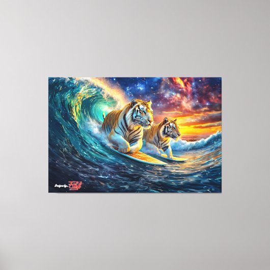 Tigers Surfing Space Design van Rich AMeN Gill Canvas Afdruk (Voorkant)
