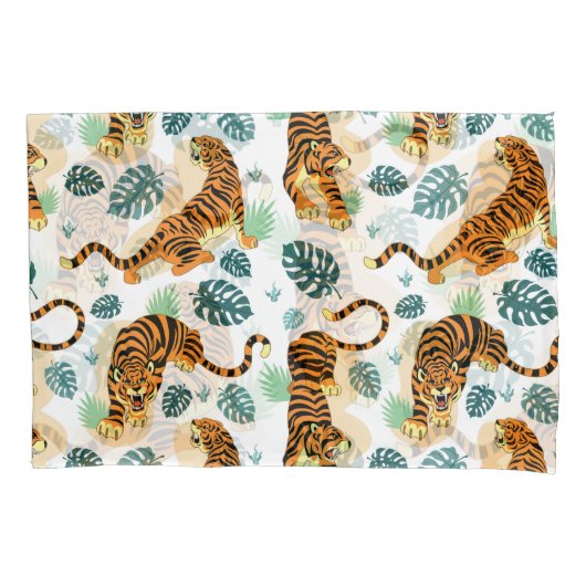 Tigers Tropische bladeren: illustratie. Kussensloop (Voorkant)