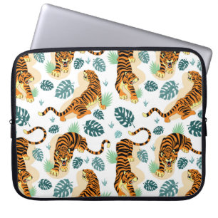 Tigers Tropische bladeren:  illustratie. Laptop Sleeve