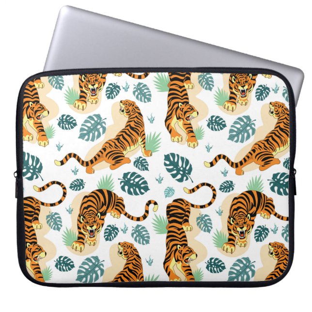 Tigers Tropische bladeren:  illustratie. Laptop Sleeve (Voorkant)