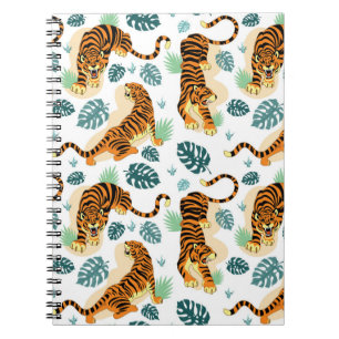 Tigers Tropische bladeren:  illustratie. Notitieboek