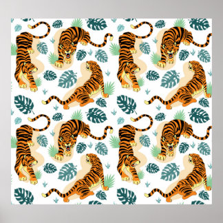 Tigers Tropische bladeren: illustratie. Poster