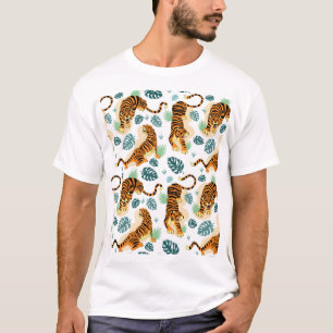 Tigers Tropische bladeren: illustratie. T-shirt
