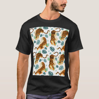 Tigers Tropische bladeren: illustratie. T-shirt