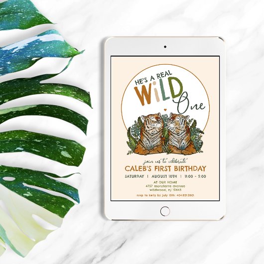 Tigers Wild Een Eerste 1e Verjaardag Kaart