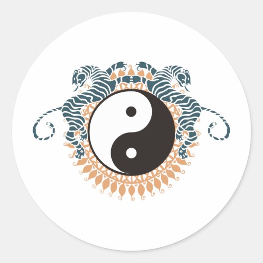 Tigers & Yin Yang Ronde Sticker (Voorkant)