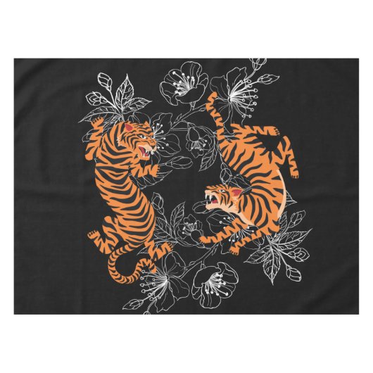 Tigers zwarte achtergrond Japanse kunststijl Tafelkleed (Voorkant (Horizontaal))