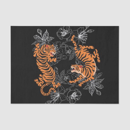 Tigers zwarte achtergrond Japanse kunststijl Tissuepapier (Voorkant)