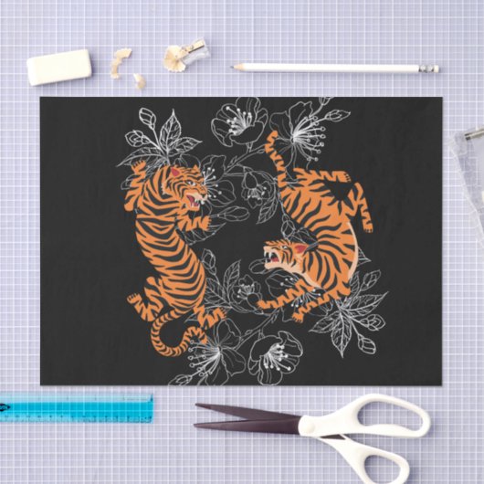 Tigers zwarte achtergrond Japanse kunststijl Tissuepapier (Craft)