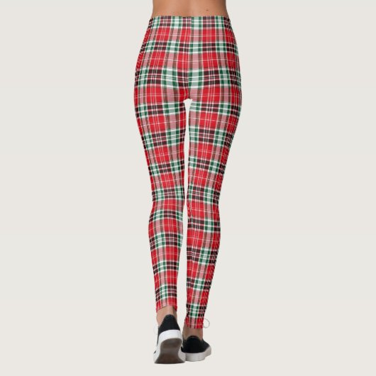 Tight Weave Christmas Red Green Plaid Leggings (Achterkant)