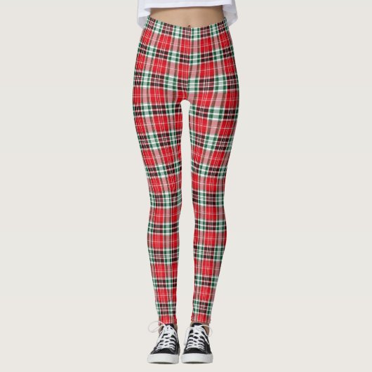 Tight Weave Christmas Red Green Plaid Leggings (Voorkant)