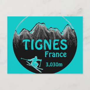 Tignes France blauwgroen ski-logo briefkaart