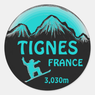 Tignes France blauwgroen snowboard kunst stickers