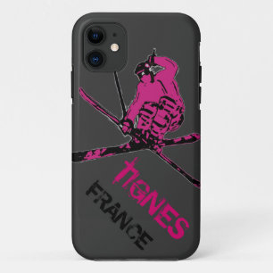 Tignes France roze grijs skiër iphone 5 hoesje