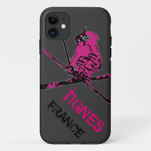 Tignes France roze grijs skiër iphone 5 hoesje (Achterkant)