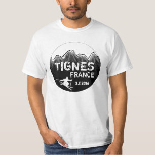 Tignes Frankrijk zwart wit ski kunst waarde t-shir T-shirt