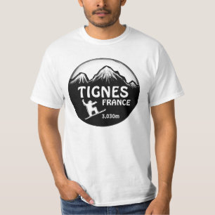 Tignes Frankrijk zwart wit snowboard kunstwaarde t T-shirt
