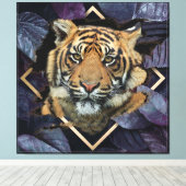 Tigre Com Folhas Lilases Canvas Afdruk (Insitu (Houten vloer))