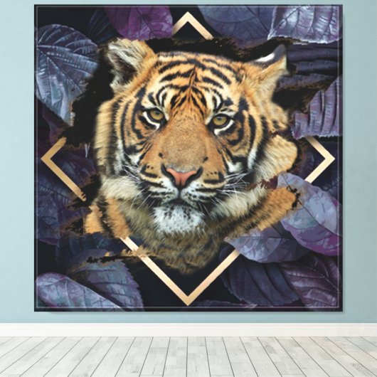 Tigre Com Folhas Lilases Canvas Afdruk (Insitu (Houten vloer))