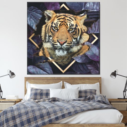 Tigre Com Folhas Lilases Canvas Afdruk (Insitu (Slaapkamer))