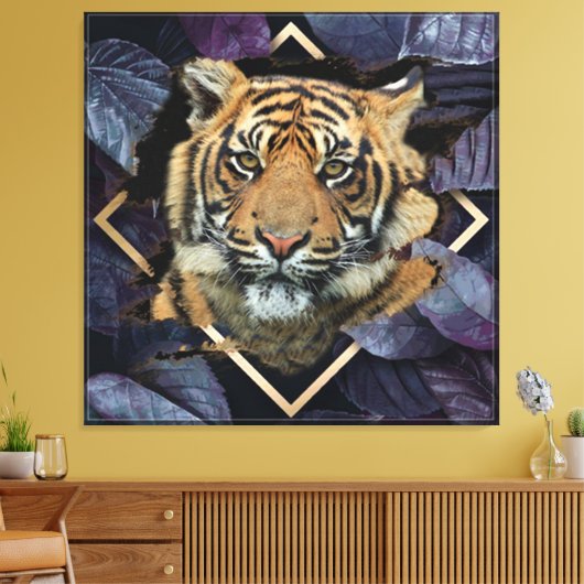 Tigre Com Folhas Lilases Canvas Afdruk (Insitu (Woonkamer))