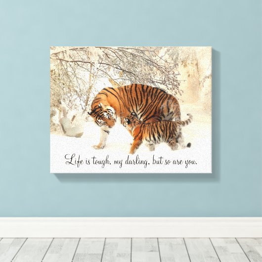 Tigress and Cub "Het leven is zwaar, mijn lievelin Canvas Afdruk (Insitu (Houten vloer))