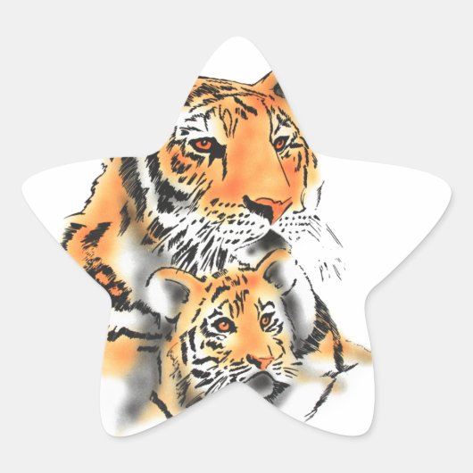 Tigress en Cub Ster Sticker (Voorkant)