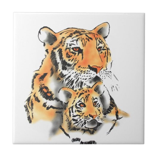 Tigress en Cub Tegeltje (Voorkant)
