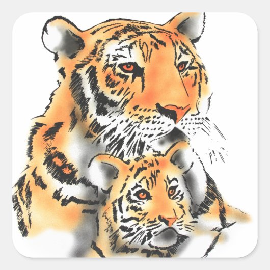 Tigress en Cub Vierkante Sticker (Voorkant)