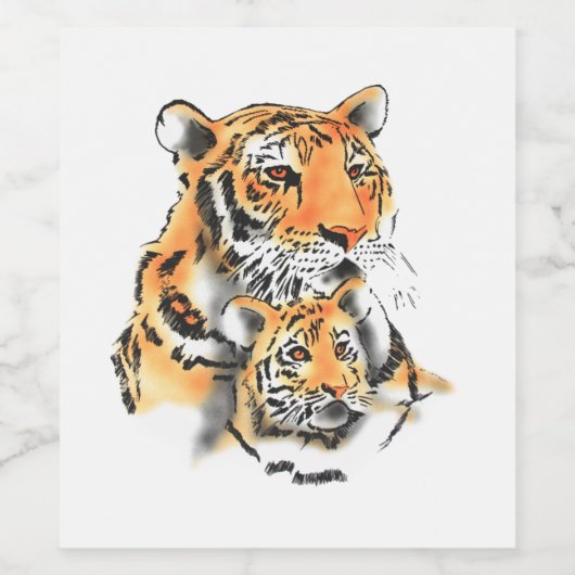 Tigress en cub wijn etiket (Enkel label)