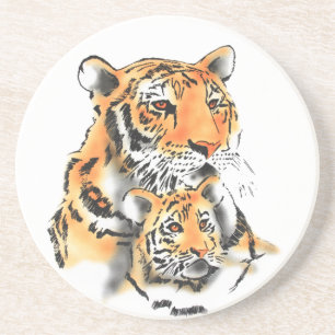 Tigress en Cub Zandsteen Onderzetter