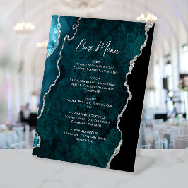 Tigroblauw Zilveren Agaten Bruiloftsbarmenu Reclamebord Met Voetstuk