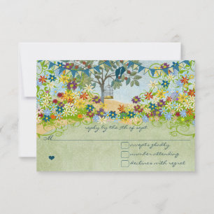 Tigrood Vintage Liefdesvogel Bloem Wervelende Trou RSVP Kaartje