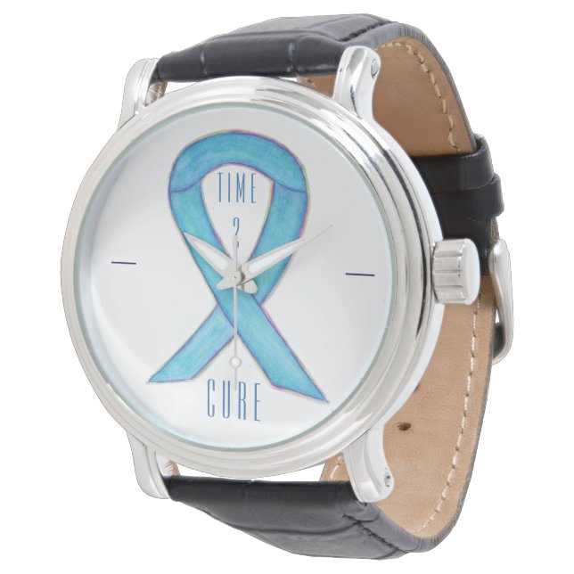 Tijd 2 Cure Blue Awareness Ribbon Wrist Watch Horloge (Gekanteld)